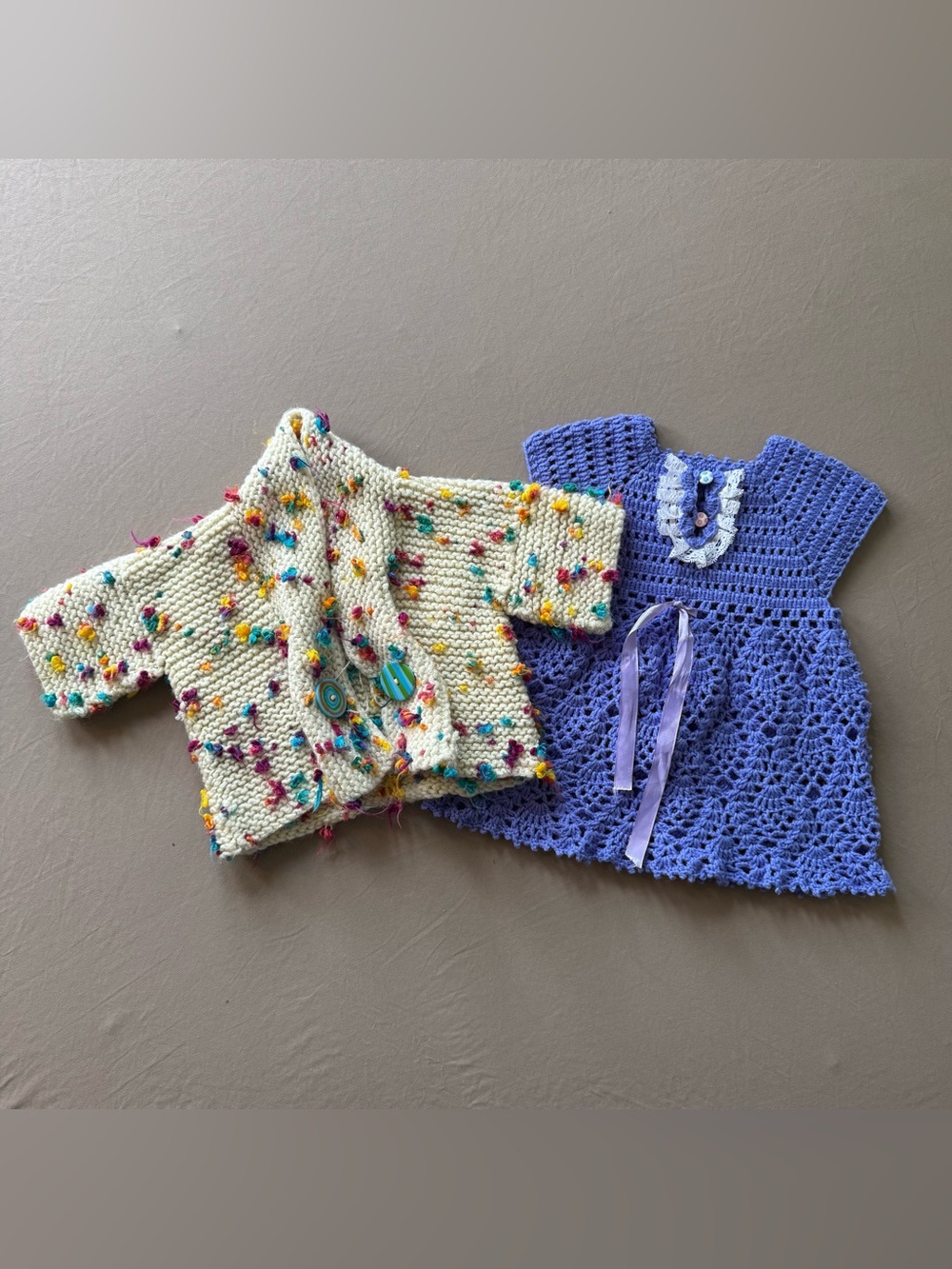 Baby Girls Hand Knit Whimsical Cardigan & Dress Set